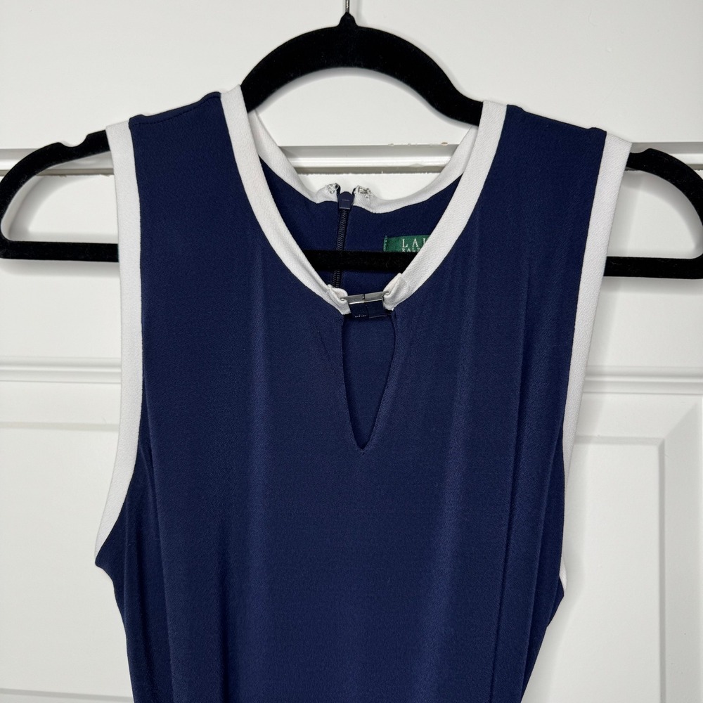 NWT Lauren Ralph Lauren Petite Large Navy Wide Leg Keyhole Neck Jumpsuit PL - Picture 4 of 7